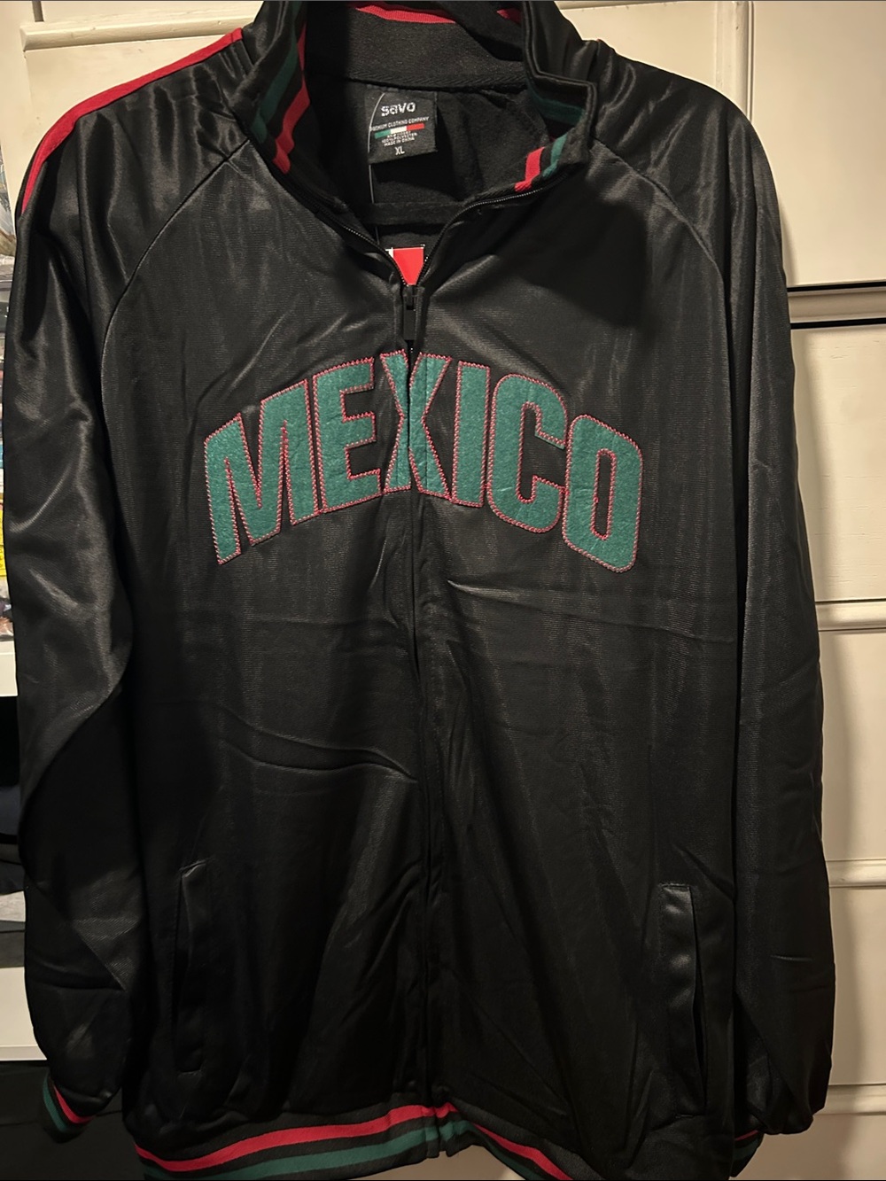 Black Mexico Track Jacket with Green & Red Trim